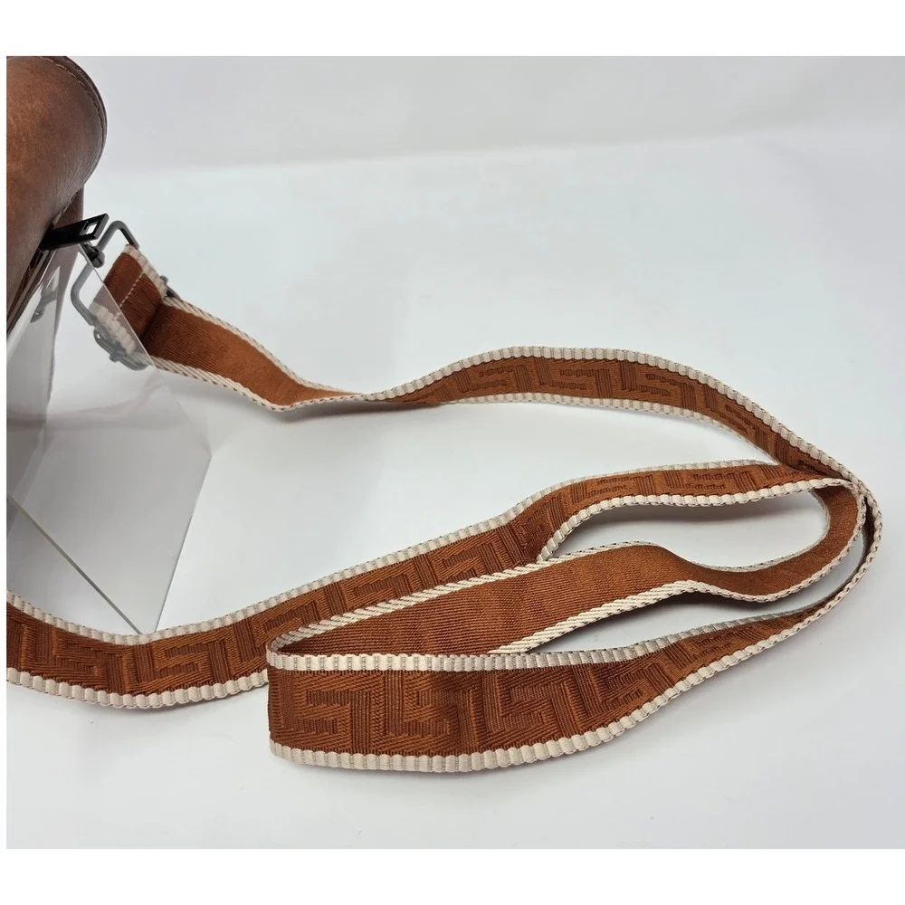 Vimutti Brown Floral Embossed Crossbody Phone Bag Vegan Leather Guitar Strap